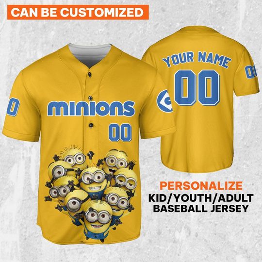 Personalized Minions Cute Yellow Baseball Jersey