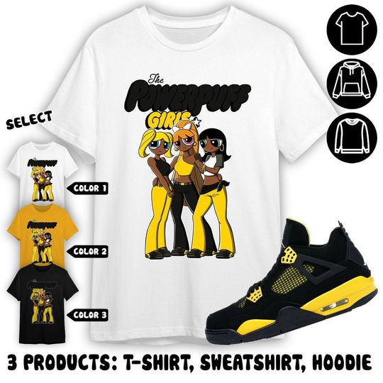 Jordan 4 Thunder Unisex Shirt, Powerpuff Girls Black, Shirt To Match Sneaker Color Gold