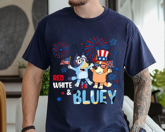 Retro BlueyDad 4th of July shirt, White Red BlueyDad | BlueyDad Fourth Of July shirt