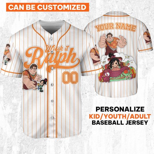 Personalized Disney Wreck it Ralph Friendship Simple Stripe Baseball Jersey