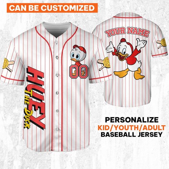 Personalized Disney Ducktales Huey Classic Binding Baseball Jersey