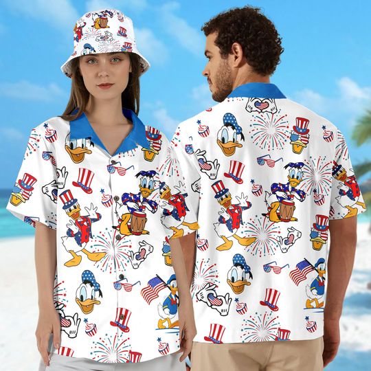 Donald Duck 4th July Hawaiian Shirt, Mickey Mouse Squad July Fourth Button Up Shirt
