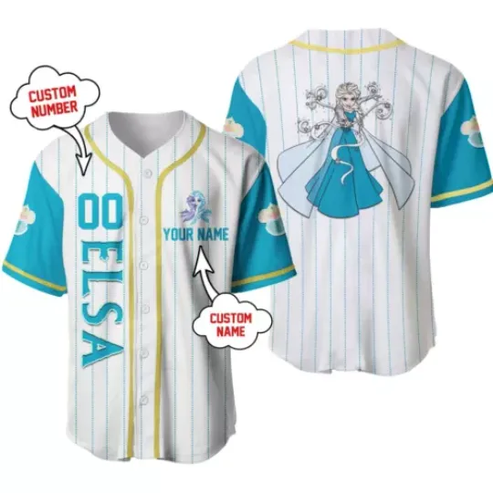 Personalized Elsa Princess Frozen Baseball Jersey Button Down Shirt