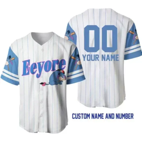 Personalized Eeyore Winnie The Pooh Baseball Jersey Button Down Shirt