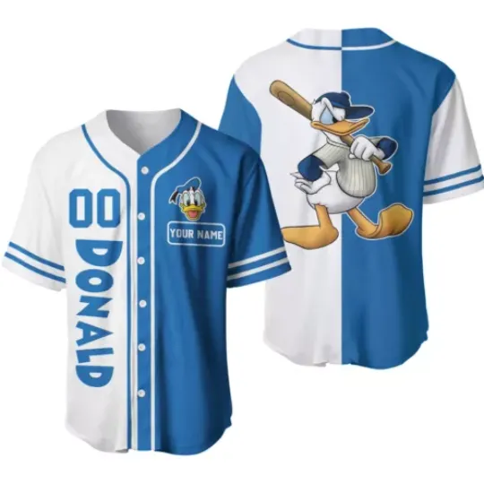 Personalized Donald Duck Baseball Jersey Button Down Shirt