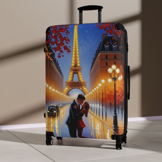 A Kiss in Paris Travel Suitcase - Romance in Paris Suitcase - Love in Paris Suitcase