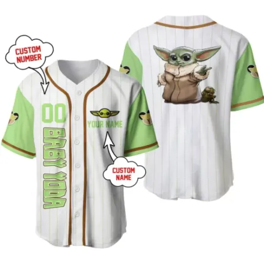 Personalized Baby Yoda Star Wars Baseball Jersey Button Down Shirt