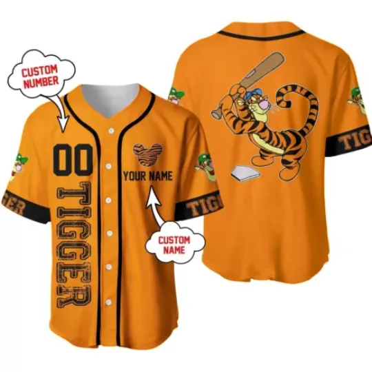 Personalized Tigger Winnie The Pooh Baseball Jersey Button Down Shirt