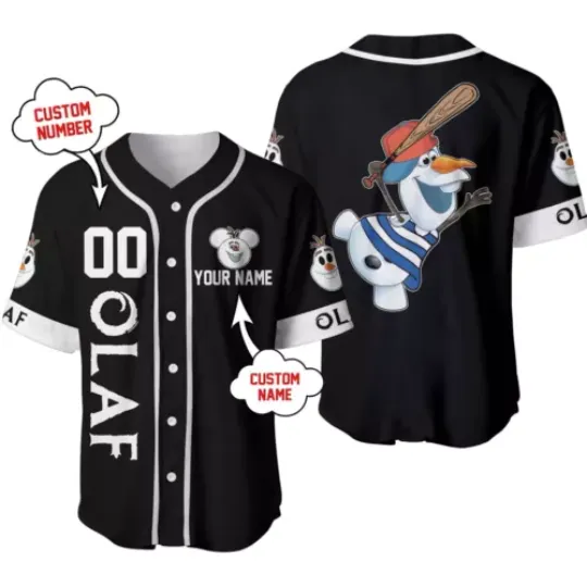 Personalized Olaf Snowman Frozen Baseball Jersey Button Down Shirt