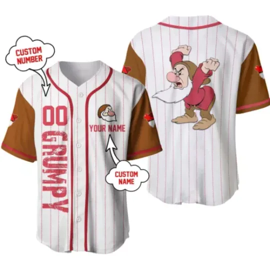 Personalized Grumpy Snow White and the Seven Dwarfs Baseball Jersey Shirt