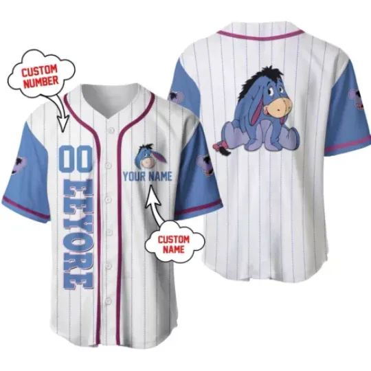 Personalized Eeyore Winnie The Pooh Baseball Jersey Button Down Shirt