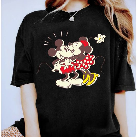 Mickey And Minnie Kissing Cartoon Graphic Disneyland Family Matching Shirt