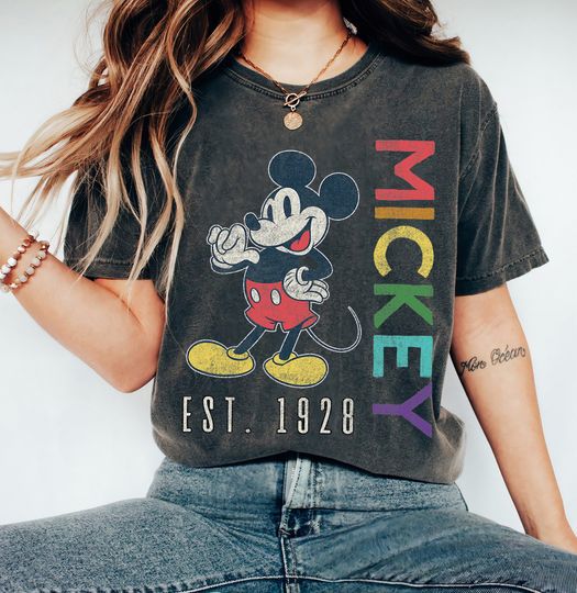Disney Mickey Mouse Est 1928 Rainbow Lettering T-Shirt