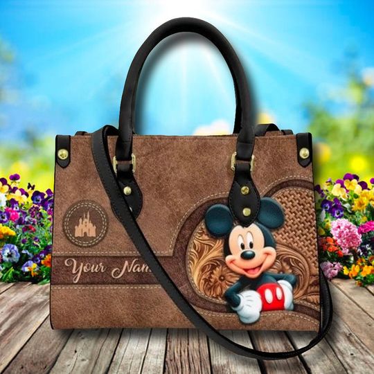 Custom Name Leather Bag, Mouse Bag, Cartoon Leather