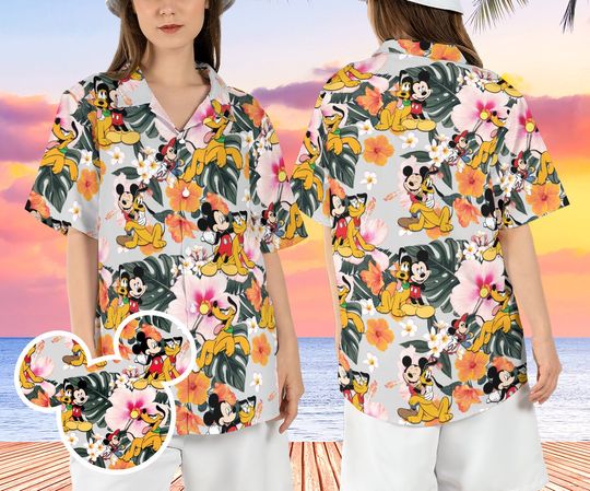 Mickey Pluto Tropical Hawaiian Shirt, Mouse and Friend Hibiscus Hawaii Shirt