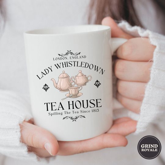 Lady Whistledown Society Papers Tea House Mug, Spill the Tea, Bridgerton Mug
