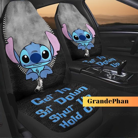 Stitch Car Seat Covers, Stitch Car Decor, Stitch Get In Sit Down Shut Up, Disney Car Seat