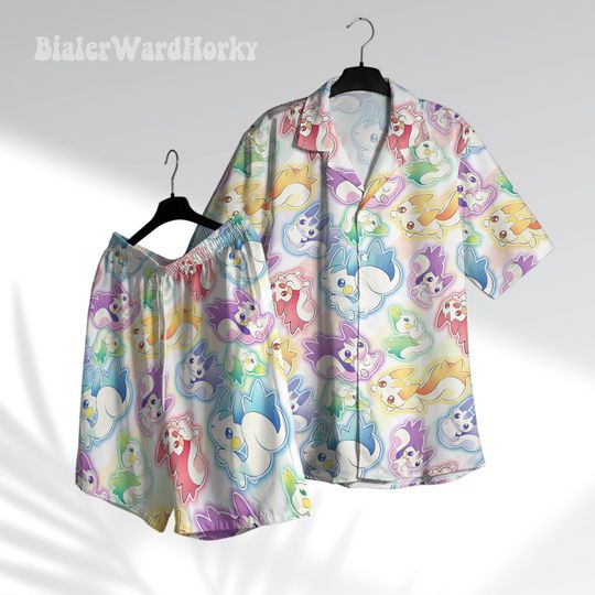 Pachirisu Rainbow Hawaii Shirt Electric Type Aloha Beach Shirt Anime Shirt Pachirisu Gifts