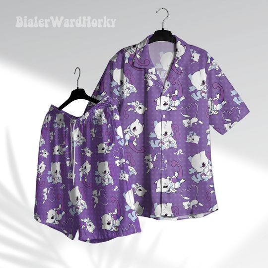 Mew Mewtwo Hawaiian Shirt Psychic Type Shirt Mew Shirt Aloha Shirt Anime Shirt Mewtwo Shirt Gifts