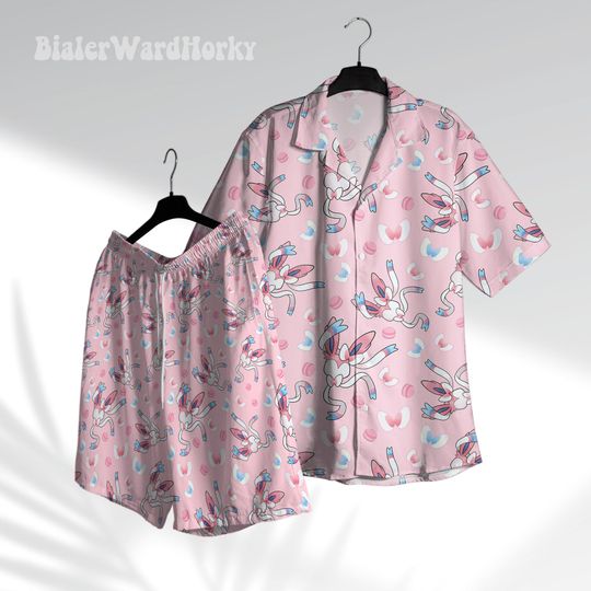 Sylveon Ribbon Hawaiian Shirt Fairy Type Shirt Sylveon Shirt Aloha Shirt Anime Shirt Gifts
