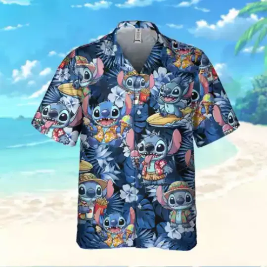 Stitch Funny Summer Vacation Lilo & Stitch Cartoon Movie Tropical Hawaiian Shirt