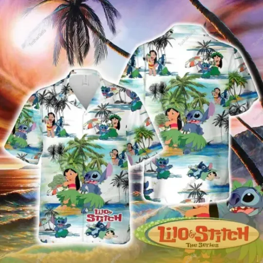 Cartoon Disneyy Cute Lilo Stitch Hawaii Shirt Stitch Short Sleeve Hawaiian