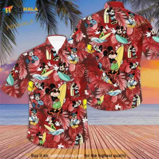 Mickey Mouse Surfing Red Patterns Summer Tropical Disney Hawaii