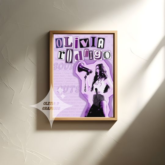 Olivia Rodrigo Poster Digital Download, Wall Art, Room Decor, Trendy, Music, Purple, Black, White, Guts, Sour, 18"x 24", 12"x 16" JPEG