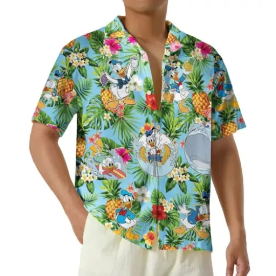 Disney Donald Duck Hawaii Shirt, Disneyland Button Up Shirt, Aloha Donald Duck H