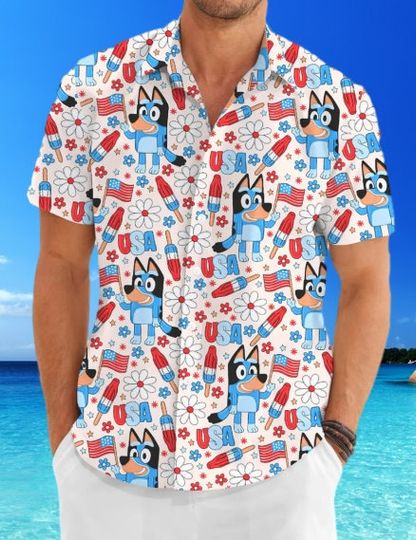 BlueyDad Hawaiian Shirt, BlueyDad Shirt, BlueyDad And Bingo Button Shirt