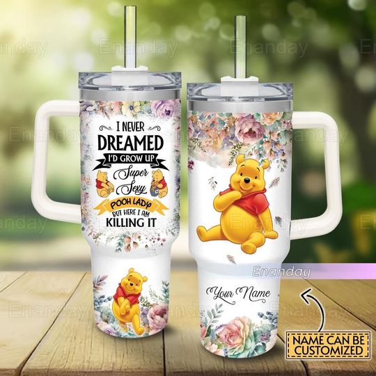 Pooh Bear Tumbler 40oz, Custom Winnie The Pooh Tumbler, Disney Pooh Tumbler, Cartoon Movie Tumbler