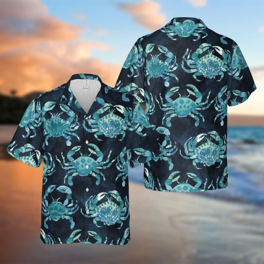 Watercolor Crab Hawaiian Button Up Shirt, Watercolor Crab Summer Trip Hawaii Shirt