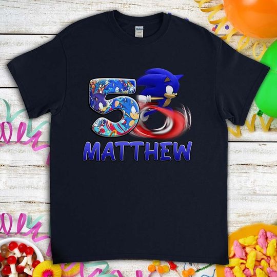 Sonic the Hedgehog Birthday Gift For Gamer Son Daughter Funny Custom Name Unisex T-Shirt For