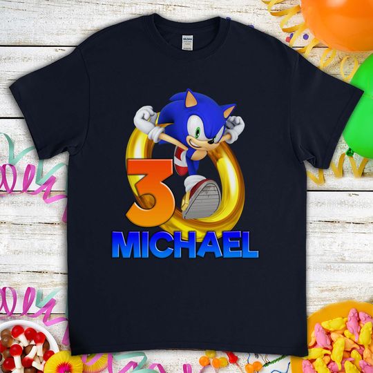 Sonic the Hedgehog Birthday Gift For Gamer Son Daughter Funny Custom Name Unisex T-Shirt