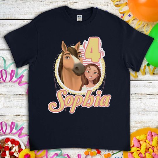 Spirit Riding Free Birthday Gift For Son Daughter Funny Horse Back Riding Cartoon Custom Name T-Shirt