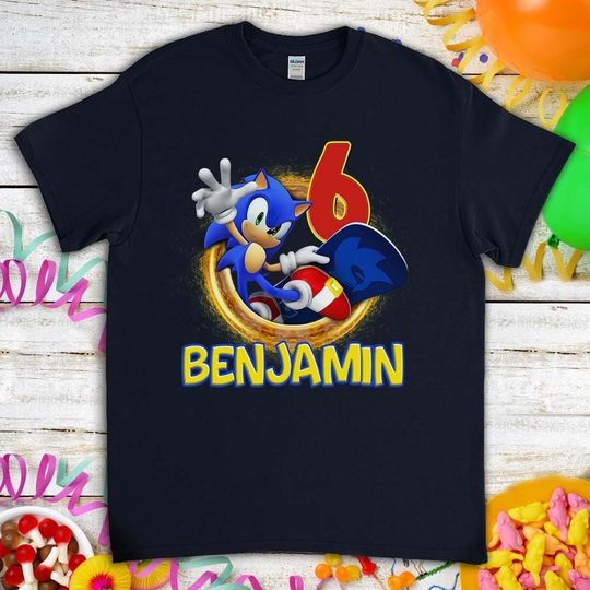 Sonic the Hedgehog Birthday Gift For Gamer Son Daughter Funny Custom Name Unisex T-Shirt