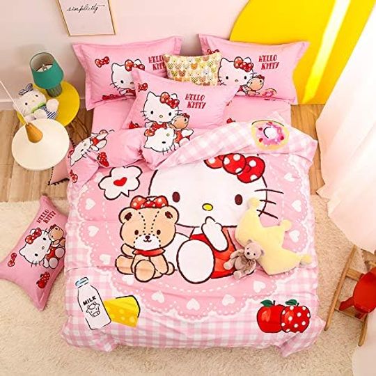 Hello Kitty Cat Pink Quilt  Bedding Set Cute