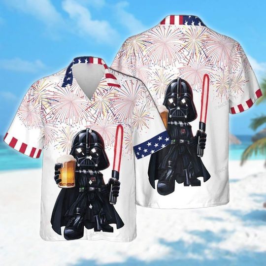 Darth Vader Star Wars 4th July Hawaiian Shirt, Movie Fan July Fourth Button Up Shirt