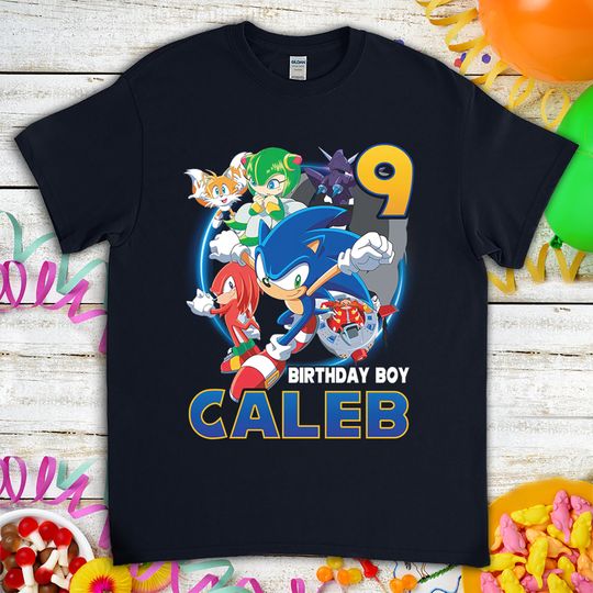 Sonic the Hedgehog And Friends Birthday Gift For Son Daughter, Funny Custom Name Birthday T-Shirt