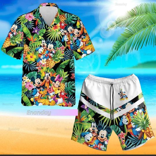 Mickey And Friends Hawaiian Shirt, Mickey Button Shirt, Mickey Summer Shirt
