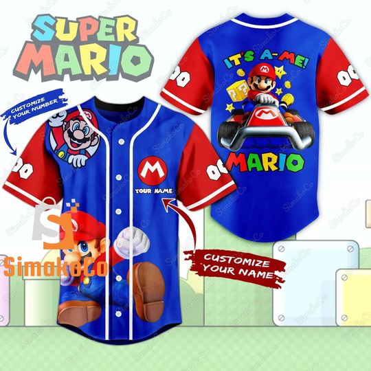 Personalized Mario Jersey, Super Mario Baseball Jersey, Super Mario Jersey,