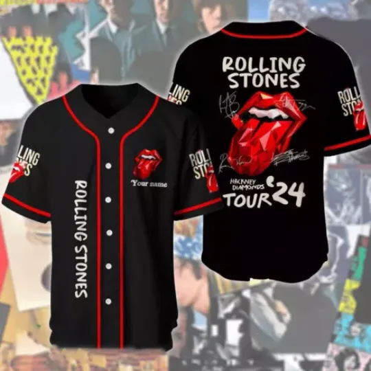 Personalized The Rolling Stones Hackney Diamonds Tour 2024 Black Baseball Jersey