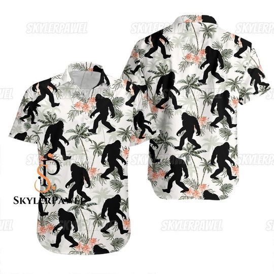 Bigfoot Hawaiian Shirt, Bigfoot Shirt, Bigfoot Button Shirt, Bigfoot Gift, Bigfoot Shirt