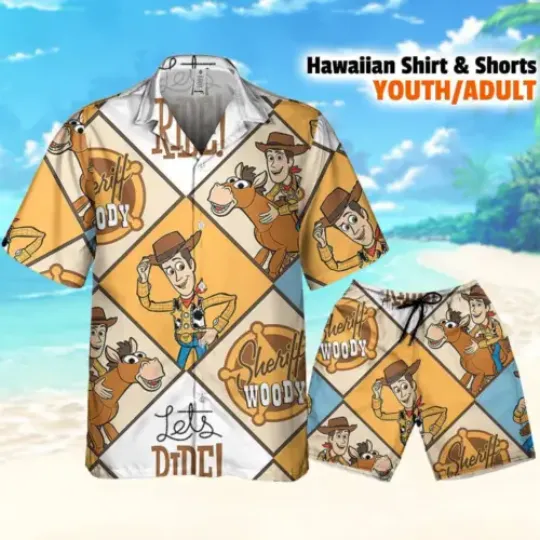 Disney Toy Story Woody Sherif Argyle Let's Ride Disney Characters Hawaii Shirt