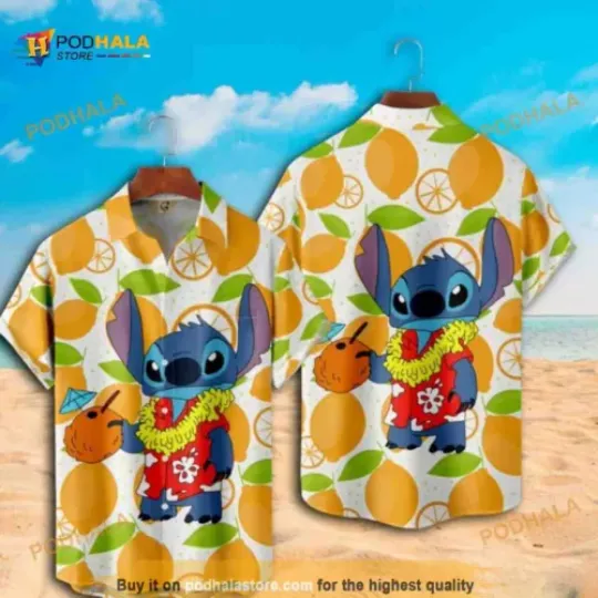 Lilo And Stitch Hawaiian Shirt, Orange Pattern Summer