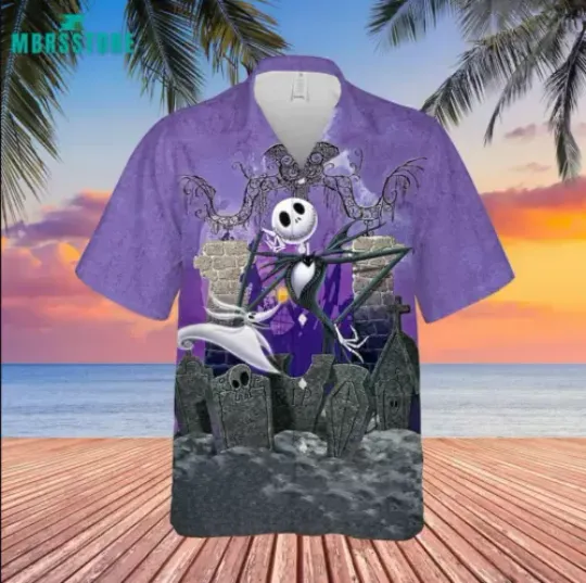 Halloween Skeleton Purple Unisex 3D HAWAII SHIRT