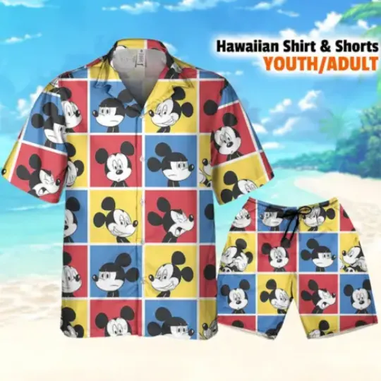 Disney Mickey Mouse Vintage Pop Art Emotion Shirt Hawaii Shirt Aloha Short