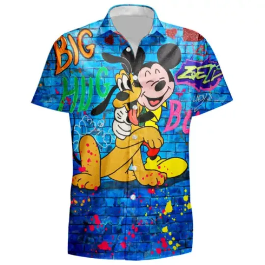 Happy Mickey And Pluto Big Hug Best Friends Forever Blue HAWAII SHIRT