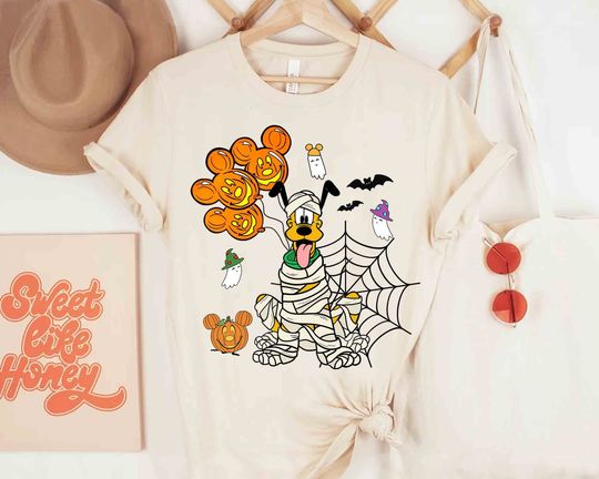 Mickey and Friends Pluto Mummy Balloon Halloween Custom T-shirt, Disney Mickey's Not So Scary Party Tee