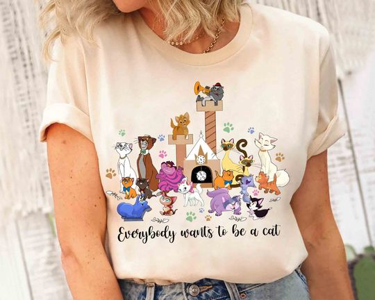 Disney Cats Character Group Kitten Friends T-shirt, Marie Toulouse Berlioz Figaro Cheshire Tee